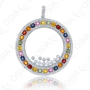 18 KARAT DIAMOND AND GEMSTONE PENDANT