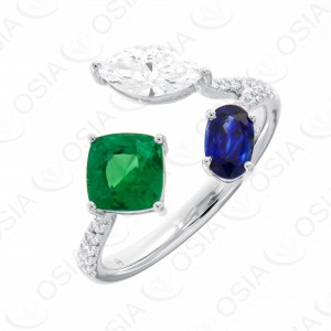 18 KARAT DIAMOND AND GEMSTONE RING